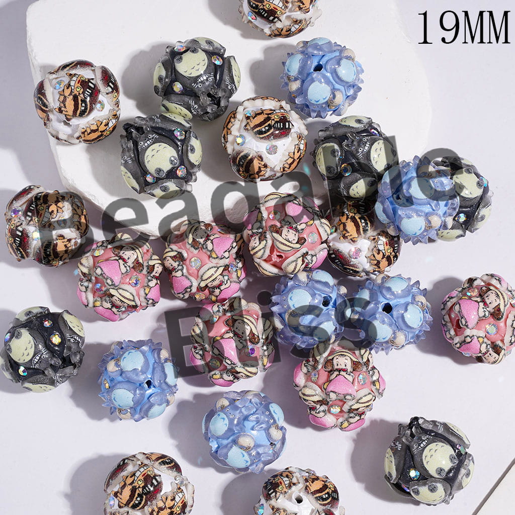 19MM - Japanese Anime Animal Chinchilla Girl Character Series & AB Rhinestones Clay Beads, Random Mix
