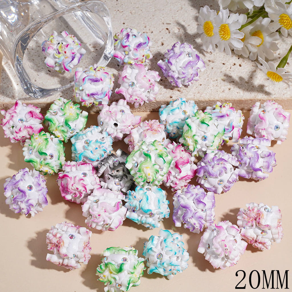20MM - Clay Beads with Nine-Tailed Fox and AB Rhinestones, Various Colors, Random Mix