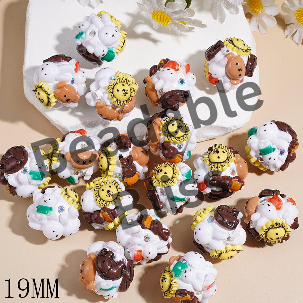 Clay Beads with Dutch Rabbit Lion Bear Elephant and AB Rhinestone, 19MM