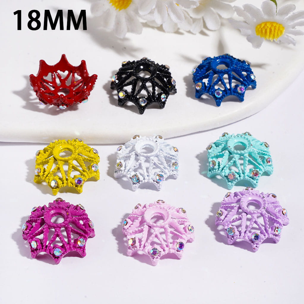 Alloy Bead Cages Crown with AB Rhinestones, Bead Cap, 18MM Multi-Color Random Mix (They Fit 16MM Beads)