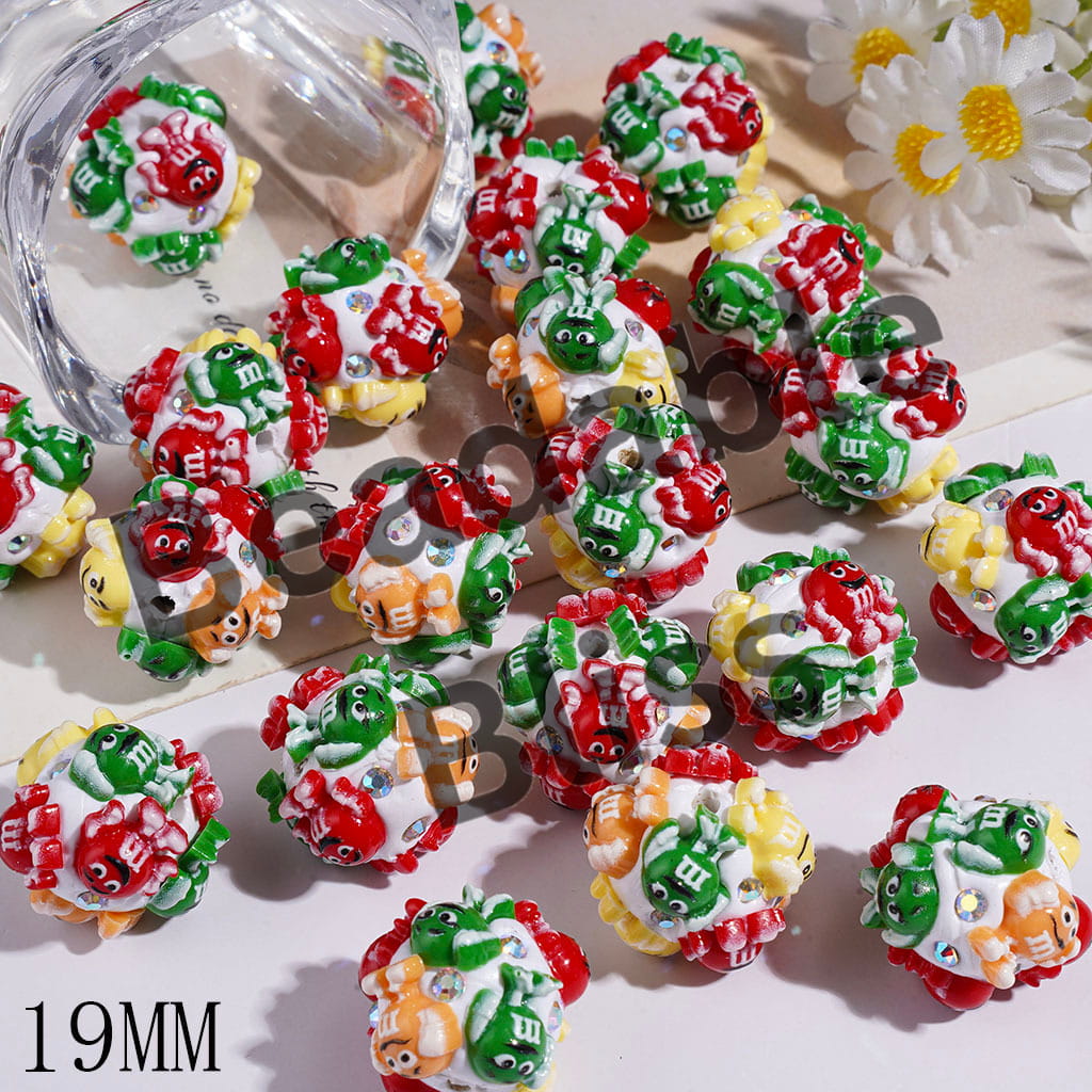 Clay Beads with Candy Chip Style Emoji and AB Rhinestone, 19MM