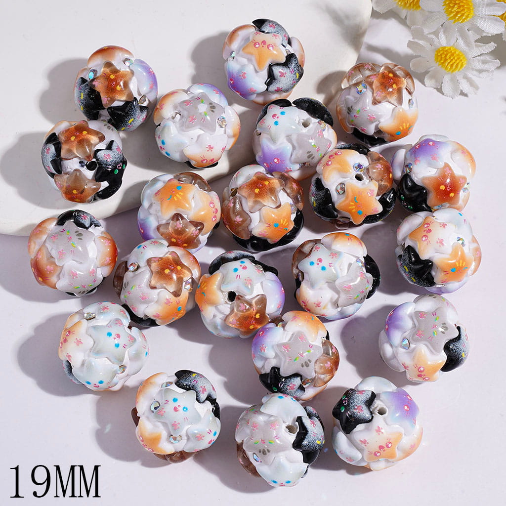 Clay Beads with Gradient Colors Star with Diverse Expressions and AB Rhinestone, 19MM