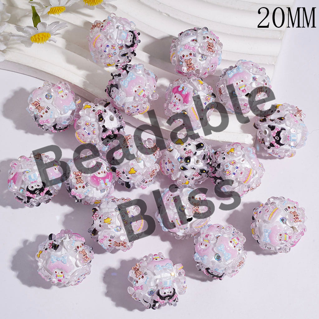 Clay Beads with Adorable Character Series and AB Rhinestones, 20MM