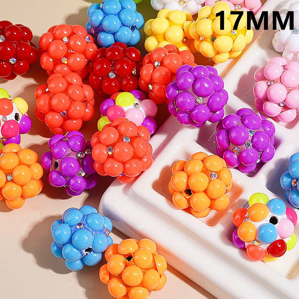 Clay Beads with Half-Shell Round and AB Rhinestones, 17MM Multi-Color Random Mix