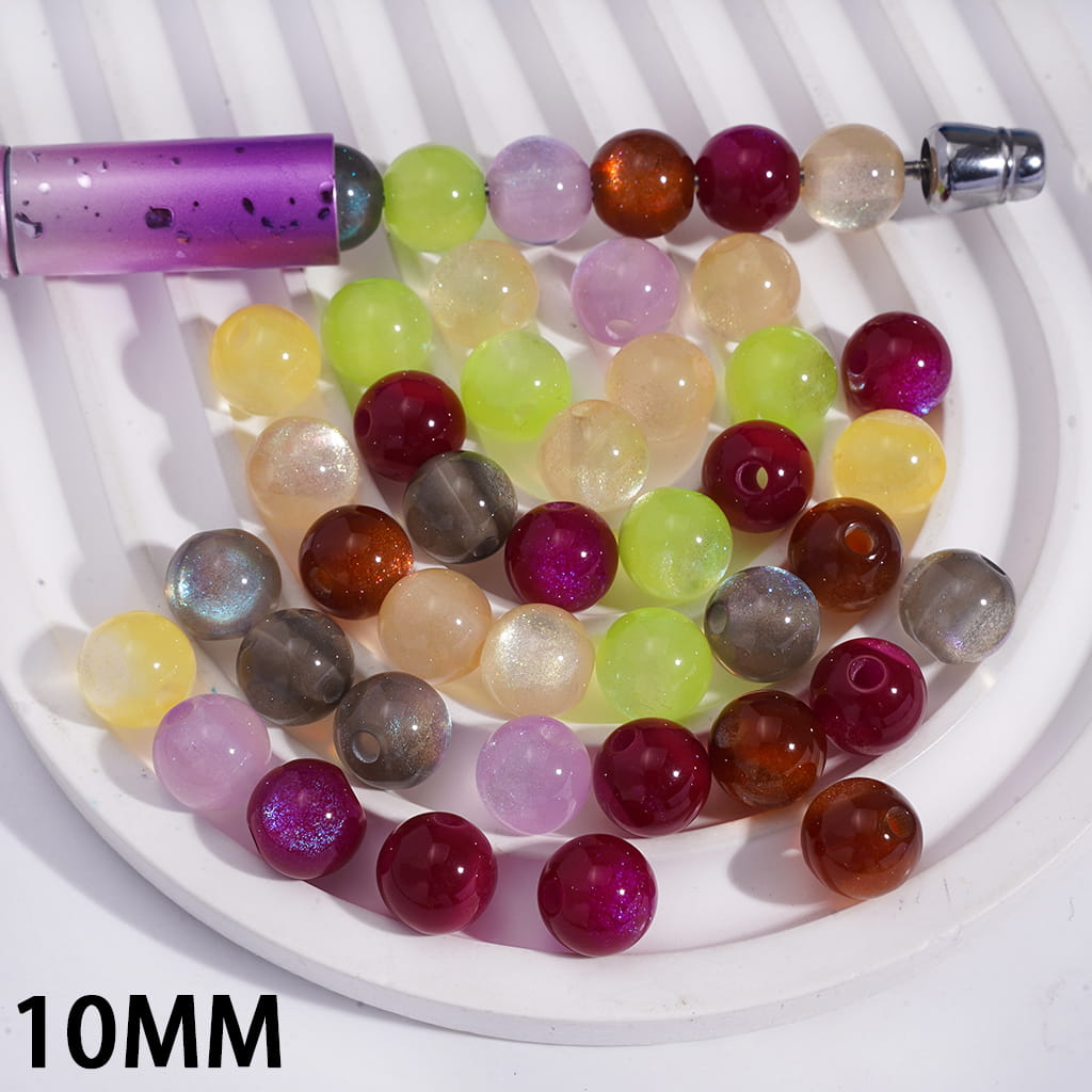 ミニキャットアイスタイルマルチカラーグリッターラウンドアクリルビーズ、10MM