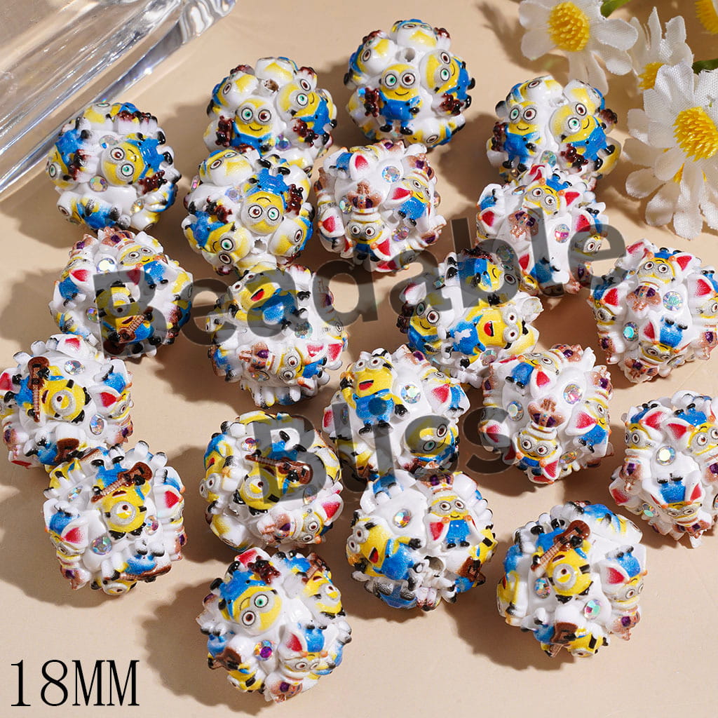Clay Beads with Little Banana Character Series and AB Rhinestones, 18MM Random Mix