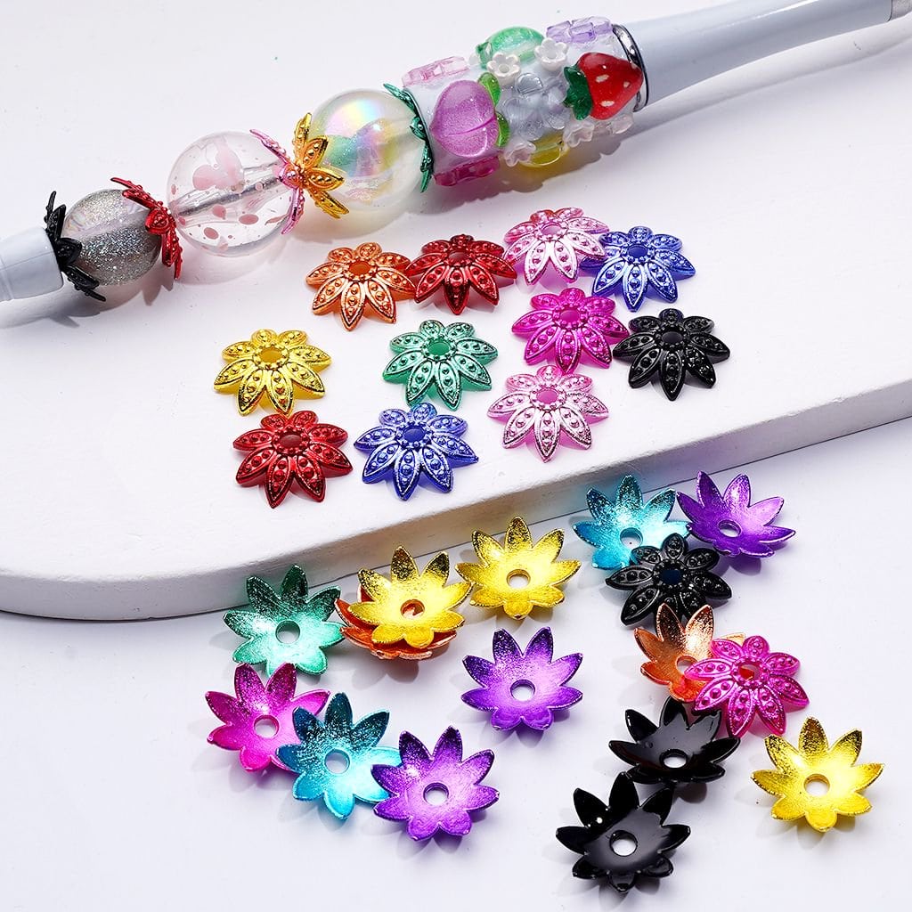 Colorful star-shaped beads on a white background

