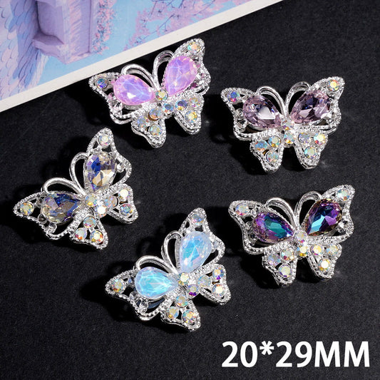 Alloy Beads Butterfly with Teardrop Crystal and AB Rhinestones, 20*29MM Random Mix Multi-Color