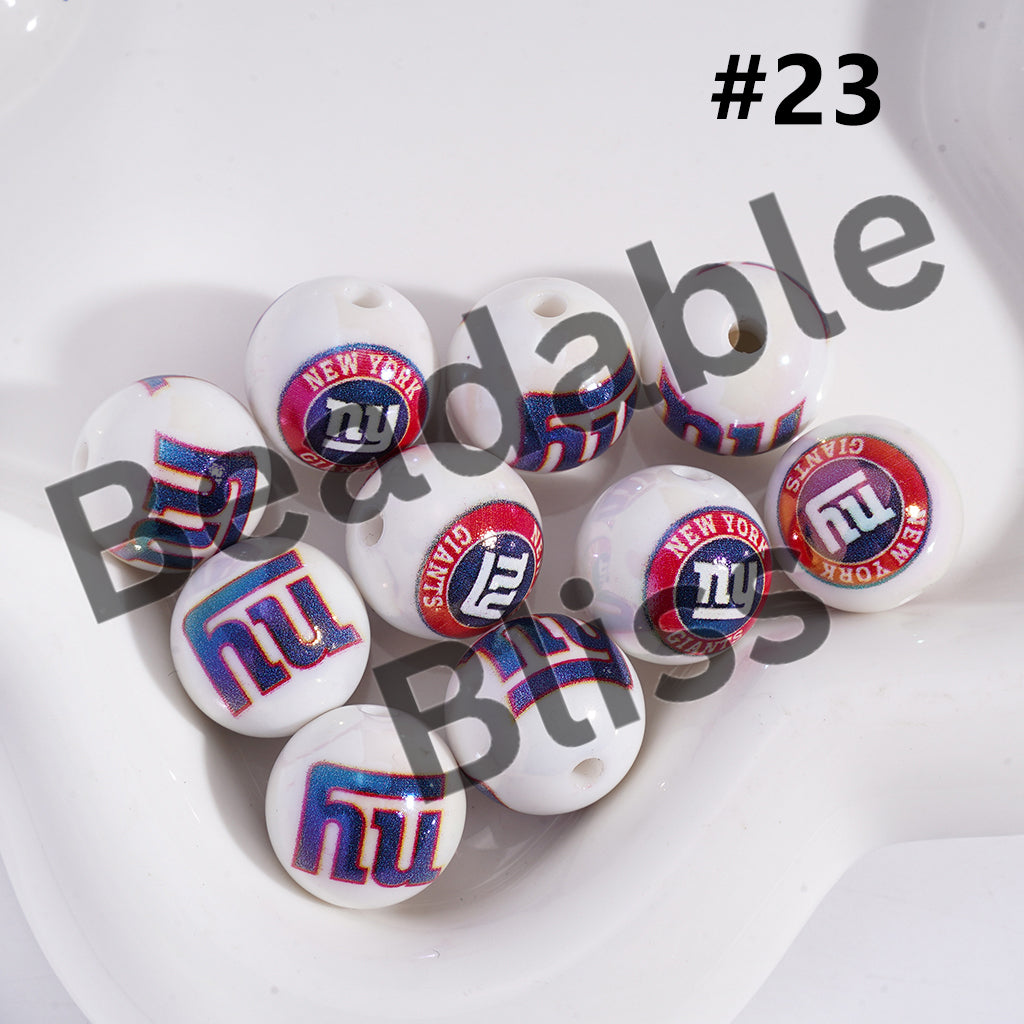 UV Coated USA American Football Teams Round Acrylic Beads (16MM)