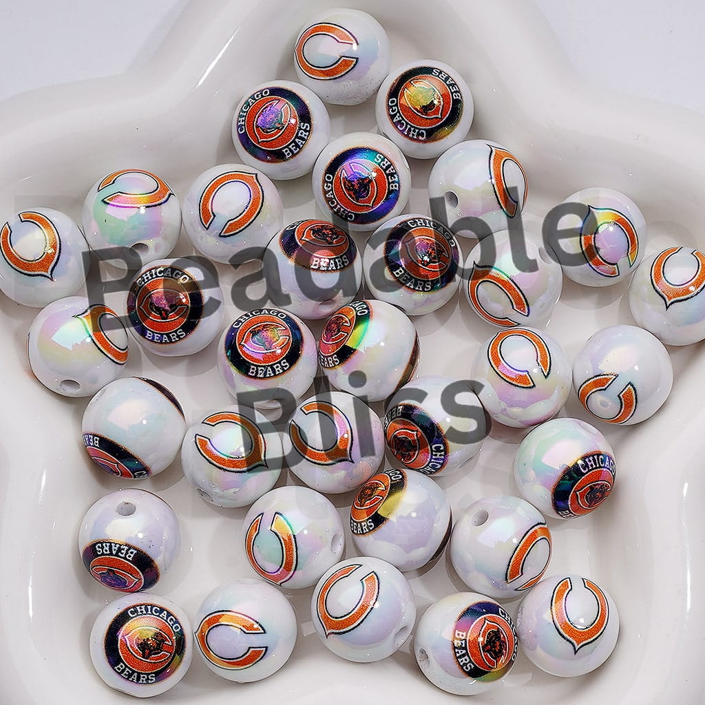 UV Coated USA American Football Teams Round Acrylic Beads, 16MM