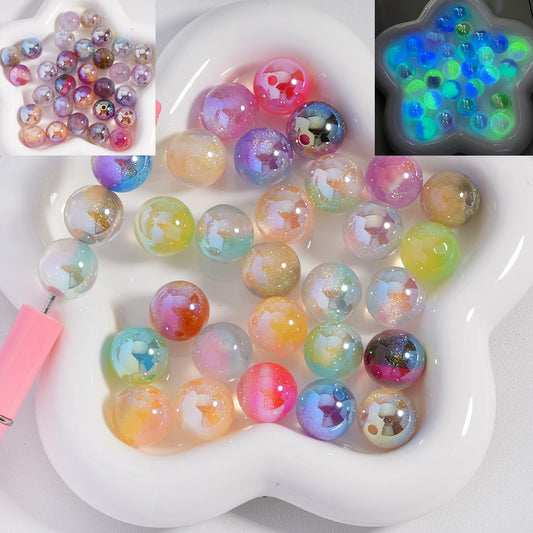 Colorful resin beads in a mold with close-up insets of different bead types.

