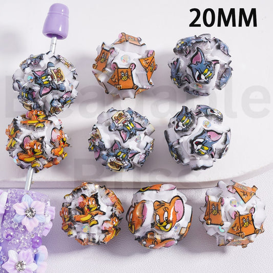 Decorative items with cartoon character designs on a white background

