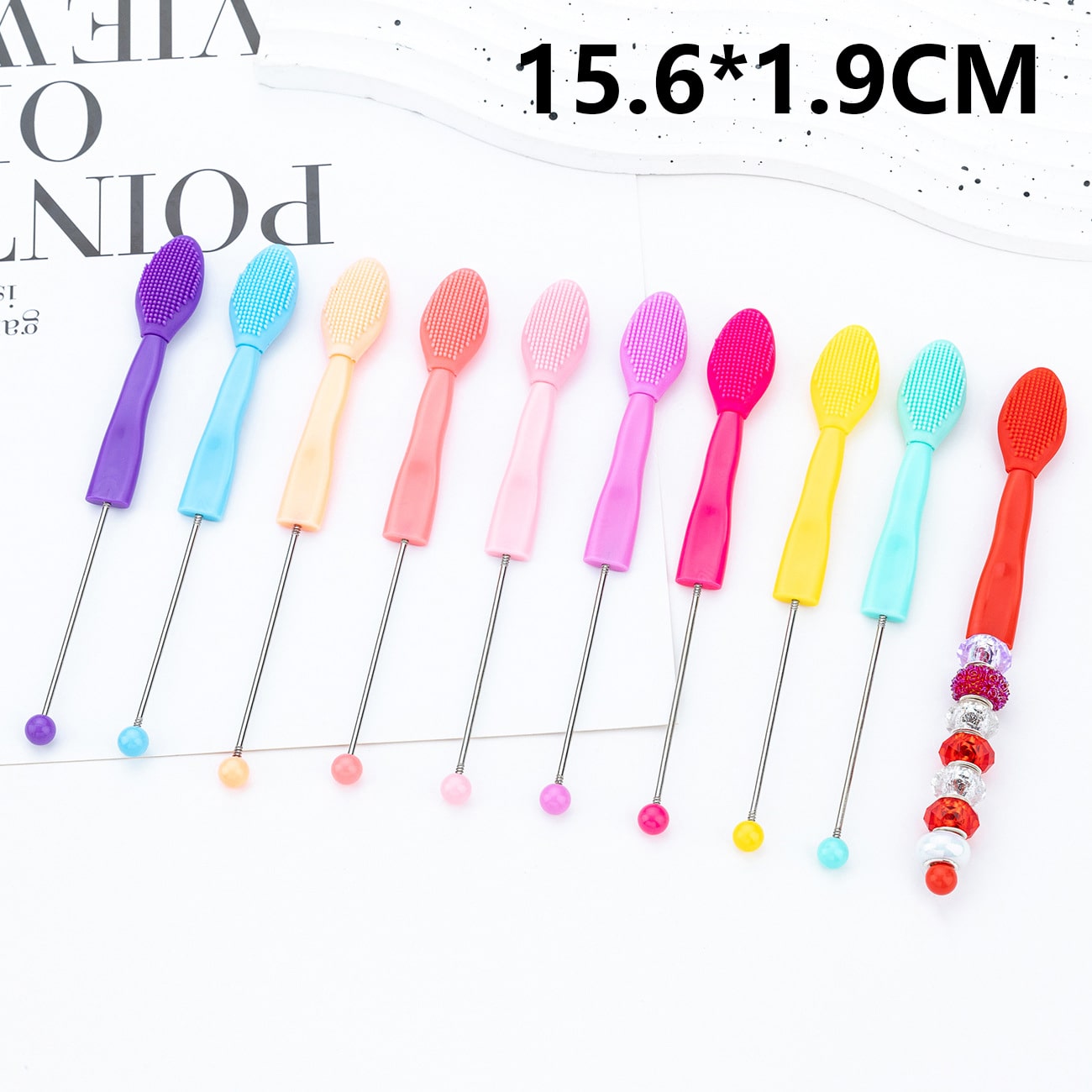 Set of colorful silicone straws on a white background with text indicating size.

