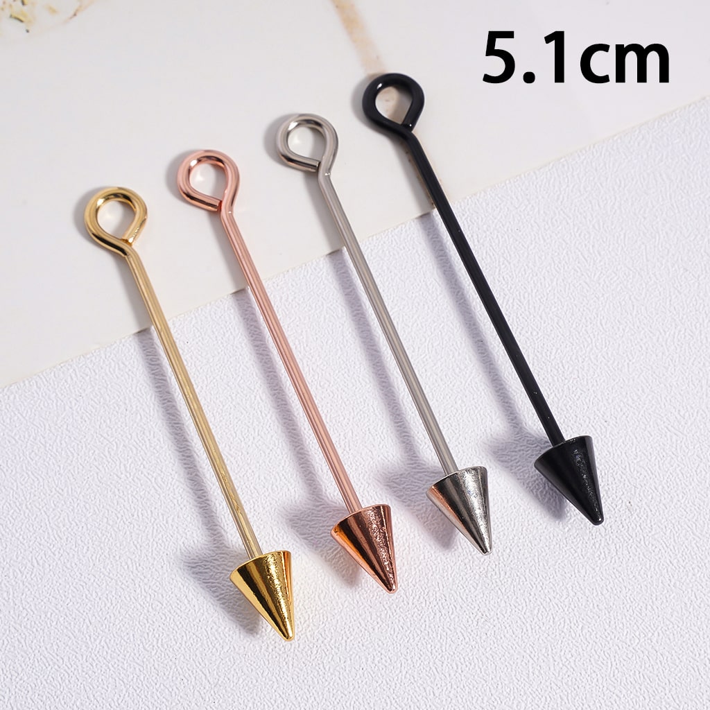 Set of four metallic skewers with cone-shaped ends on a white background, labeled '5.1cm'.

