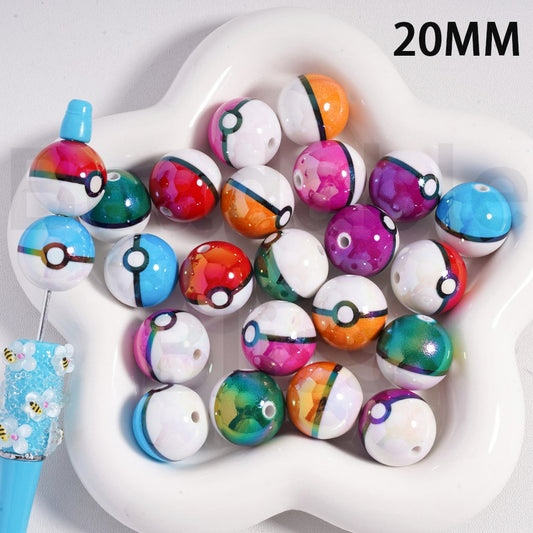 Colorful round beads on a white dish with '20MM' text

