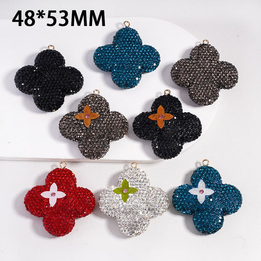 Assorted flower-shaped earrings on a white background with dimensions 48*53MM.

