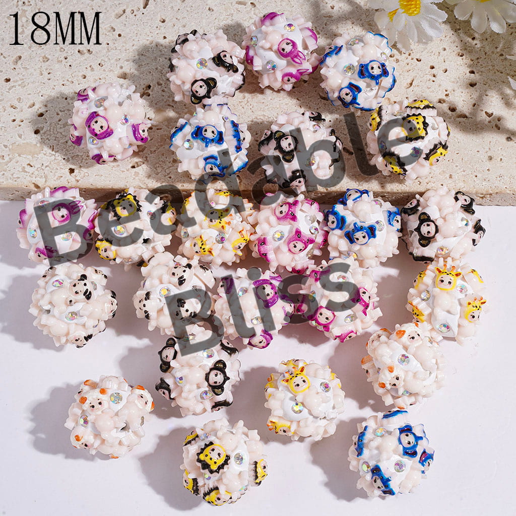 Clay Beads Baby Angel with Animal Hat and AB Rhinestones, 18MM Random Mix Multi-Color