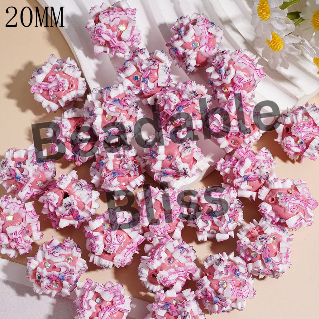 Clay Beads Pink Leopard Series and AB Rhinestones on Pink Background, 20MM Random Mix
