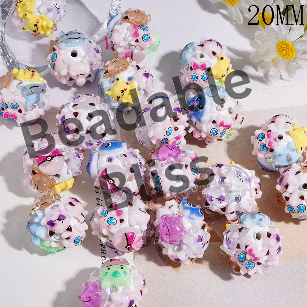 Clay Beads Small Monster Character and AB Rhinestones, 20MM Random Mix