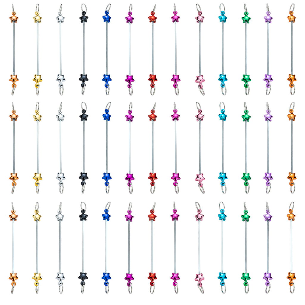 Set of colorful beaded keychain strings on a white background