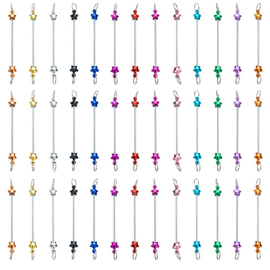 Set of colorful beaded keychain strings on a white background