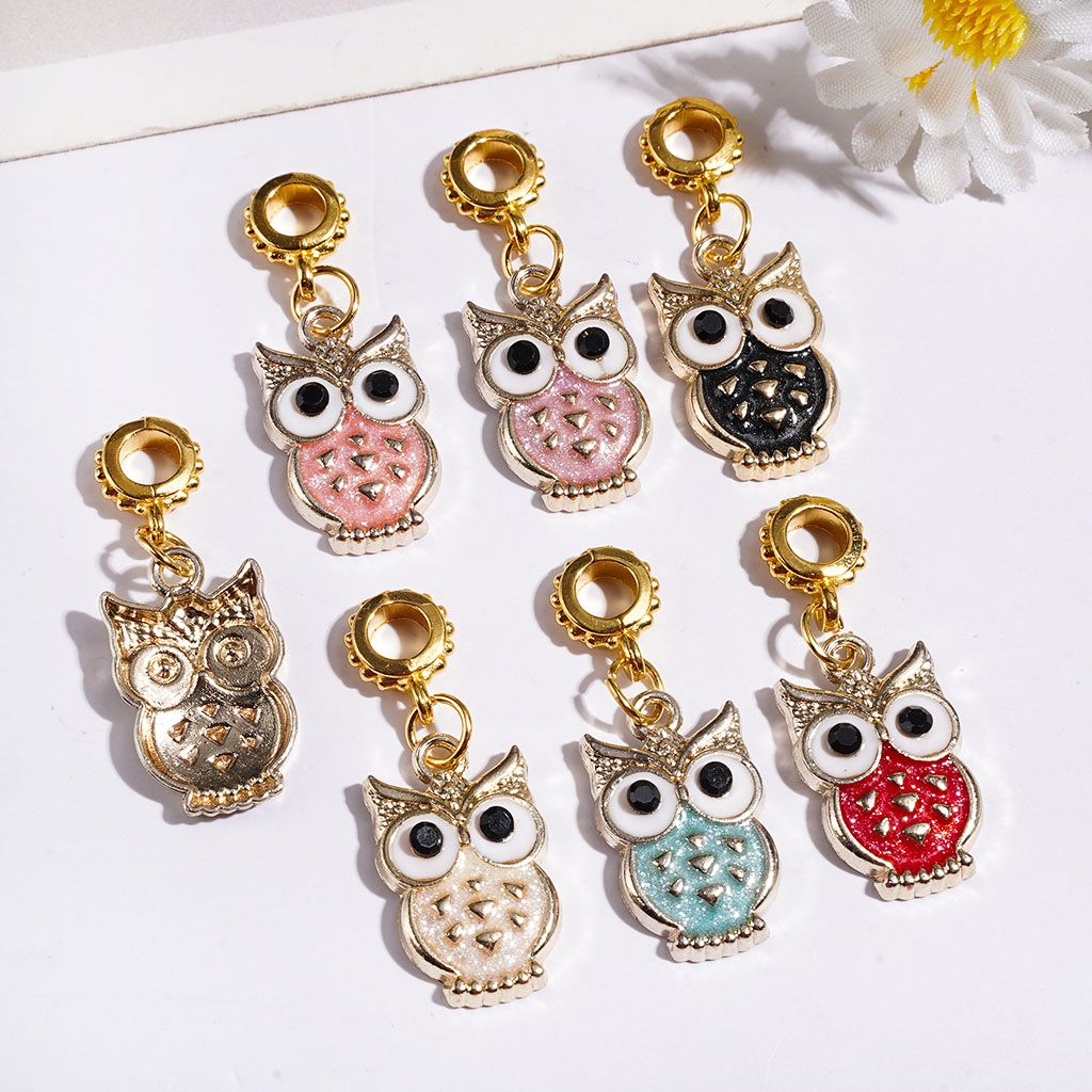 Gold Bail Loop Beads, Hanging Charm Pendants with Cute Owl, Jewelry Accessories, Multicolor, Random Mix