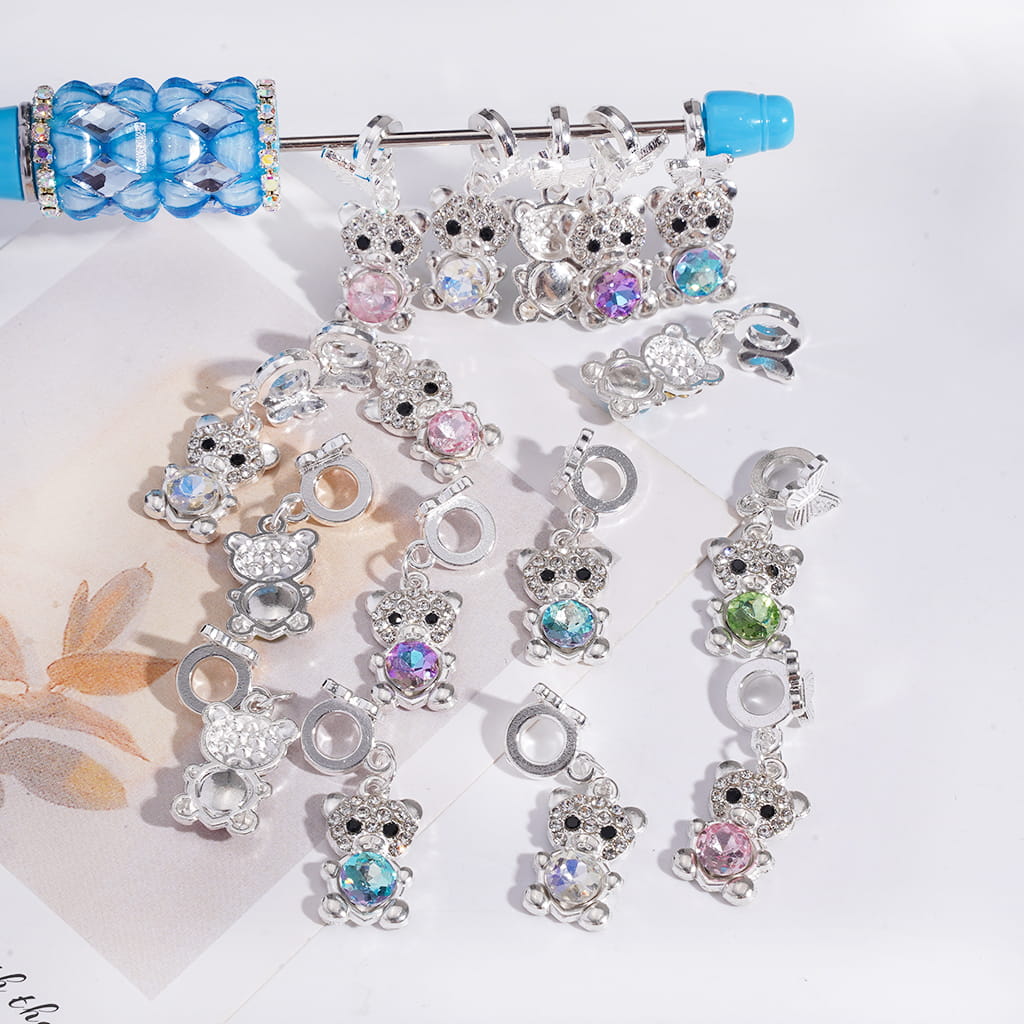 Silver Alloy Bail Beads with Butterfly, Charm Pendant Pig with Glossy Rhinestones, Multi-Color, Random Mix