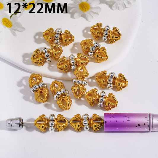 Alloy Beads Chinese Xi Zang Ritual Objects Vajry Pestle with Rotatable Silver Flower Beads, 12*22MM, Gold