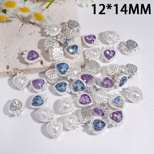 Alloy Strawberry Beads w Heart Rhinestone and White Pearl, Hollowed Heart on Back, 12*14MM, Random Mix (It's a little hard to stick into the pen pole)