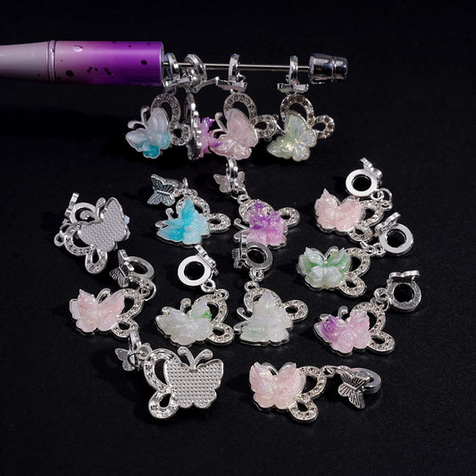 Silver Alloy Beads with Butterfly, Charm Pendant Shiny Butterfly with Gold Glitter and Clear Rhinestones, Random Mix