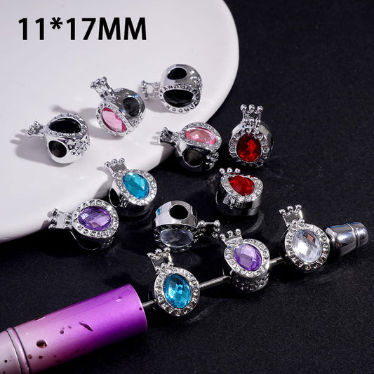 Silver Alloy Beads Crown with Rhinestones, Big Hole Beads, 11*17MM, Horizontal Hole, Random Mix (The Hole Diameter is Around 4MM)