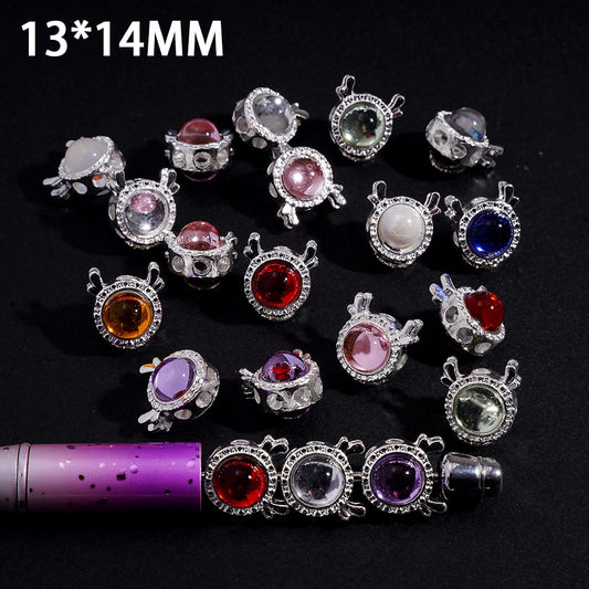 Alloy Round Beads with Silver Antlers and Half-Shell Round Rhinestones, 13*14MM, Random Mix