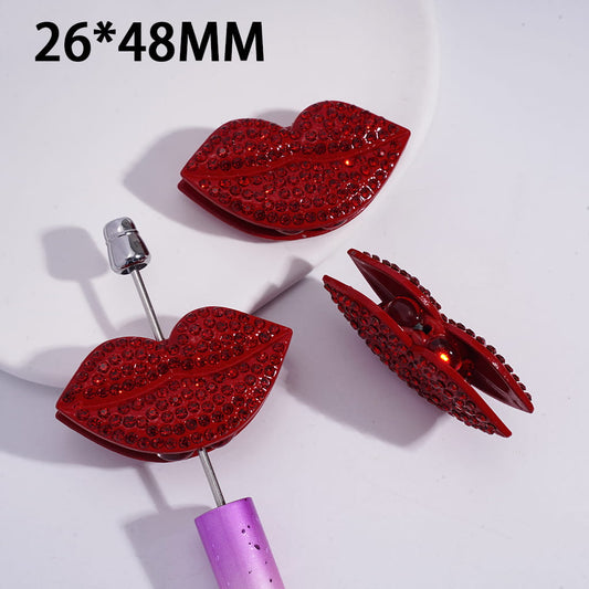 Clay Beads with Red Alloy Lip in Red Rhinestones, 26*48MM