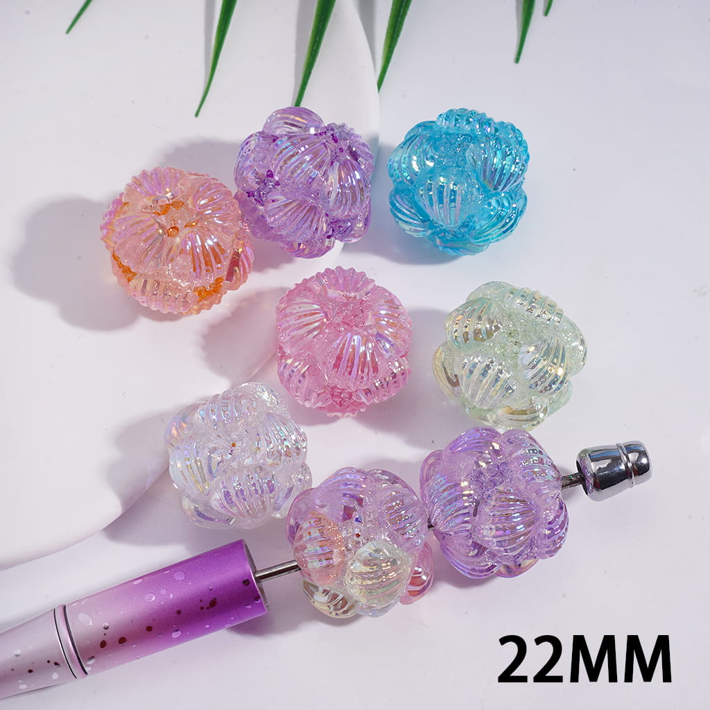 Acrylic Sugar Beads with Dazzling Sea Shell and Cone Shaped Rhinestones, 22MM, Random Mix