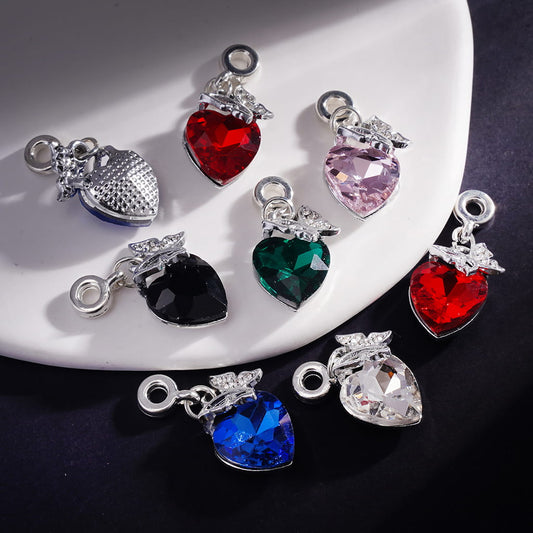Silver Metal Bail Loop Beads with Charm Pendants Butterfly & Heart in Rhinestones, Jewelry Accessories, Random Mix