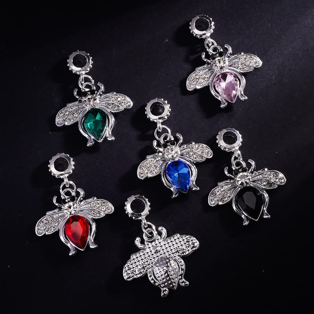 Silver Alloy Bail Jump Ring Beads, Charm Pendants Vivid Honey Bee w Rhinestones, Jewelry Accessories, Random Mix