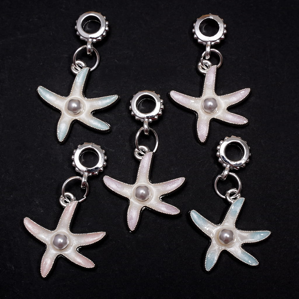 Silver Alloy Bail Loop Beads, Charm Pendants Starfish with White Pearl
