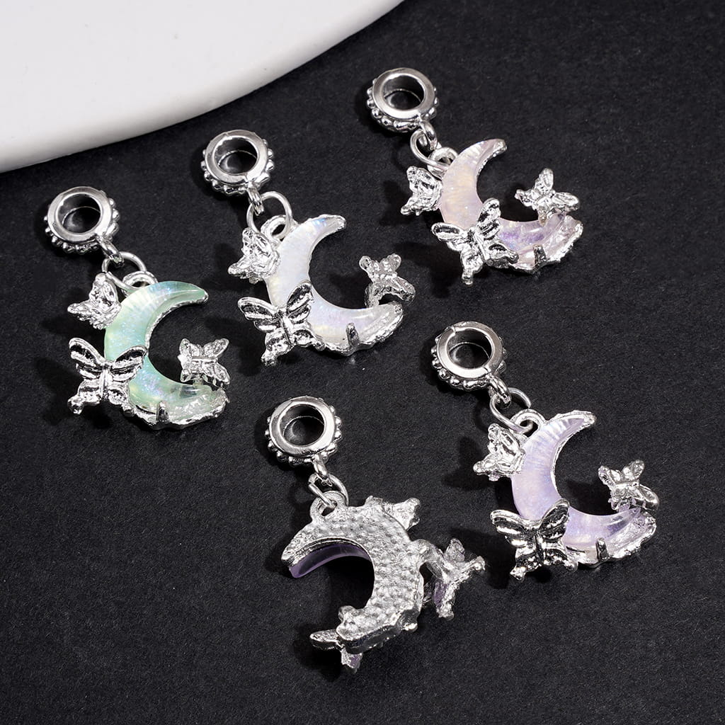 Crescent Moon Butterfly Charms Alloy Bail Beads, Jewelry Accessories, Random Mix