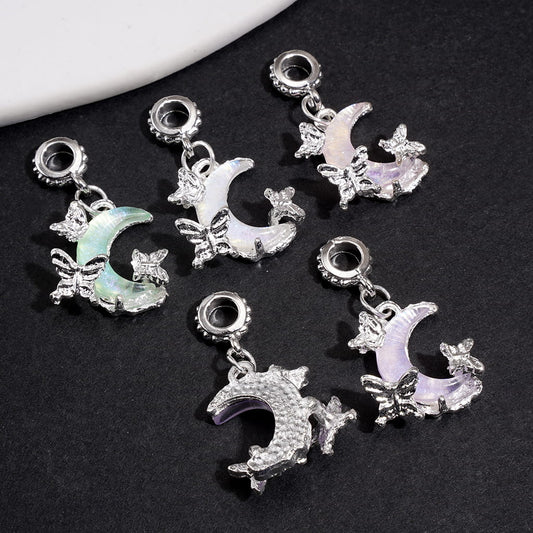 Crescent Moon Butterfly Charms Alloy Bail Beads, Jewelry Accessories, Random Mix