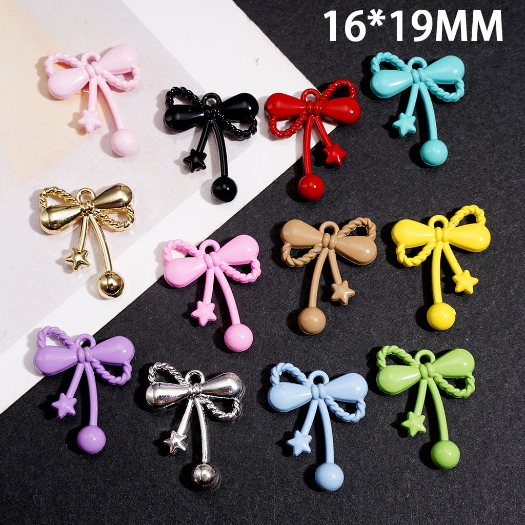 Bow with Mini Star and Ball Design Alloy Bail beads for Charms or Pendants, Jewelry  Accessories, 16*19MM, Multi-Color, Random Mix