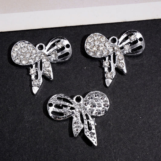 Silver Alloy Charm Pendants Bowknot with Clear Rhinestones, Jewelry Accessory