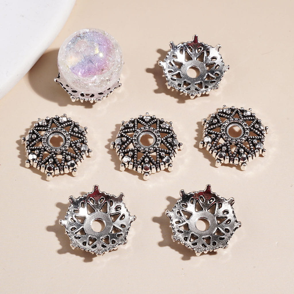 Bead Cages Eight-Cornered Texture, Gun Black Alloy Bead Cap (They Fit 20MM Beads)