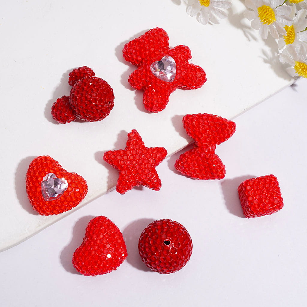 Clay Beads with Clear Rhinestones, Fluorescence Color Series, Various Shapes,  Multi Colors