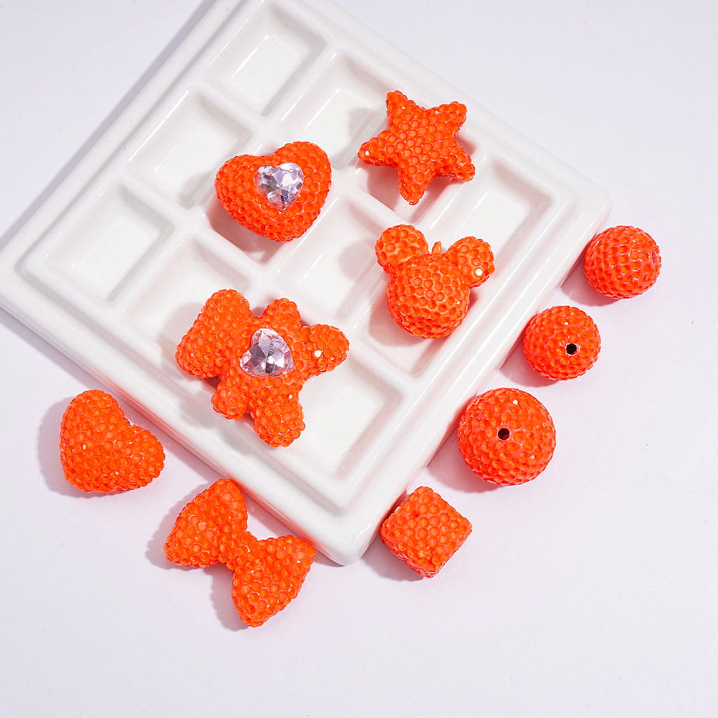 Clay Beads with Clear Rhinestones, Fluorescence Color Series, Various Shapes,  Multi Colors