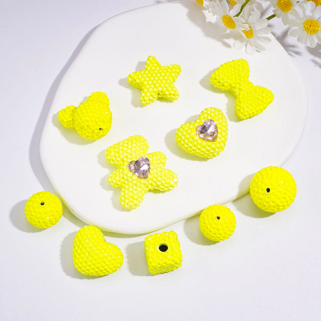 Clay Beads with Clear Rhinestones, Fluorescence Color Series, Various Shapes,  Multi Colors