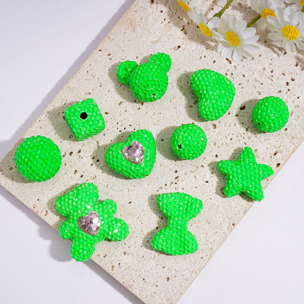Clay Beads with Clear Rhinestones, Fluorescence Color Series, Various Shapes,  Multi Colors