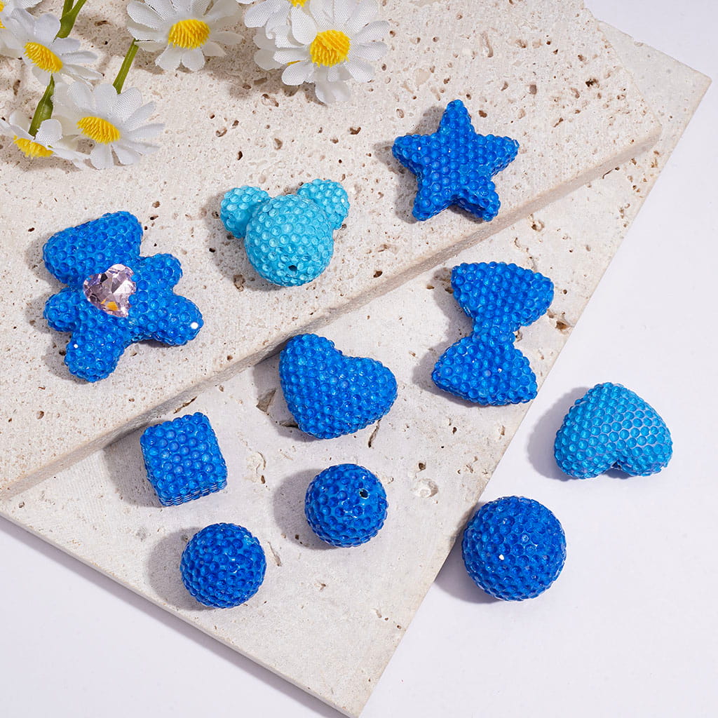 Clay Beads with Clear Rhinestones, Fluorescence Color Series, Various Shapes,  Multi Colors