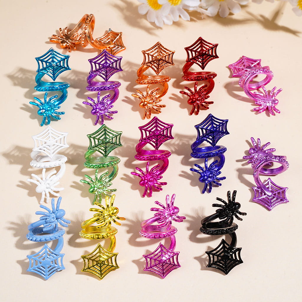 Trendy Twisted Spiral Metal Beads w Spider and Web, Large Hole, Jewelry Accessories, Multi-Color, Random Mix