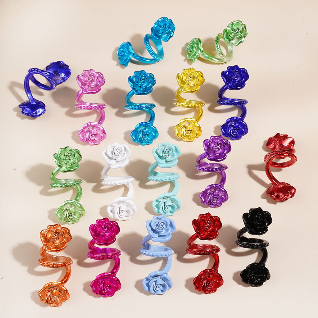 Trendy Twisted Spiral Metal Beads with Rose Flower, Large Hole, Jewelry Accessories, Multi-Color, Random Mix