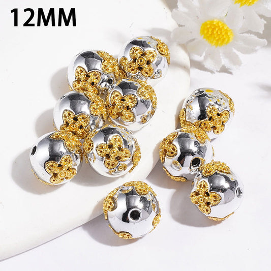 Silver Metal Beads with Gold Cross in Four-Leaf Clover Design, 12MM